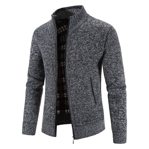 Autumn and winter men's fluffy cardigan large size men's stand collar warm knitted coat youth wool