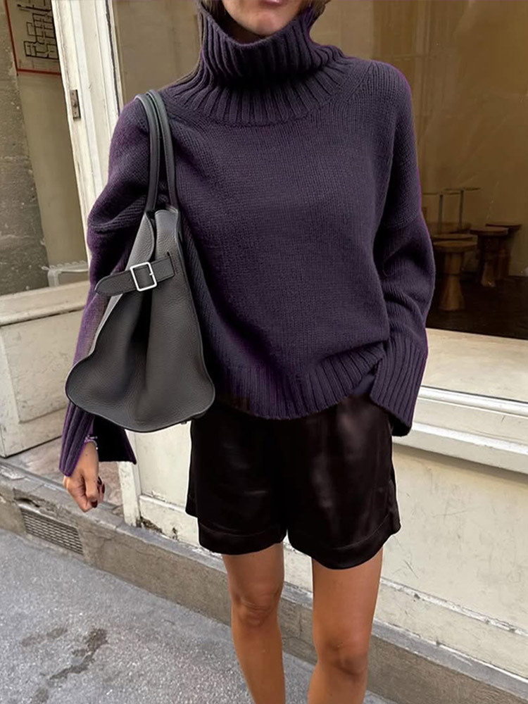 Un alto sentido de moda simple temperamento delgado color sólido de cuello alto suéter de manga larga otoño y invierno 2025 nuevo estilo transfronterizo europeo y americano