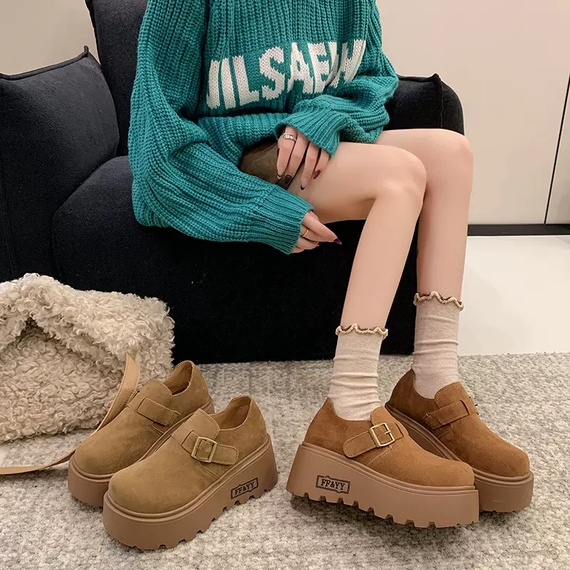 松糕厚底增高女鞋子2026新款春季勃肯鞋一脚蹬小个子乐福鞋单鞋女