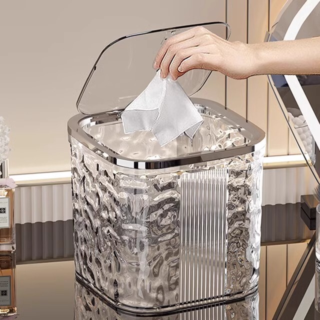 Transparent Desktop Trash Bin with Lid High Color Value Press Storage Bucket Office Bedroom Living Room Household Dining Table Trash