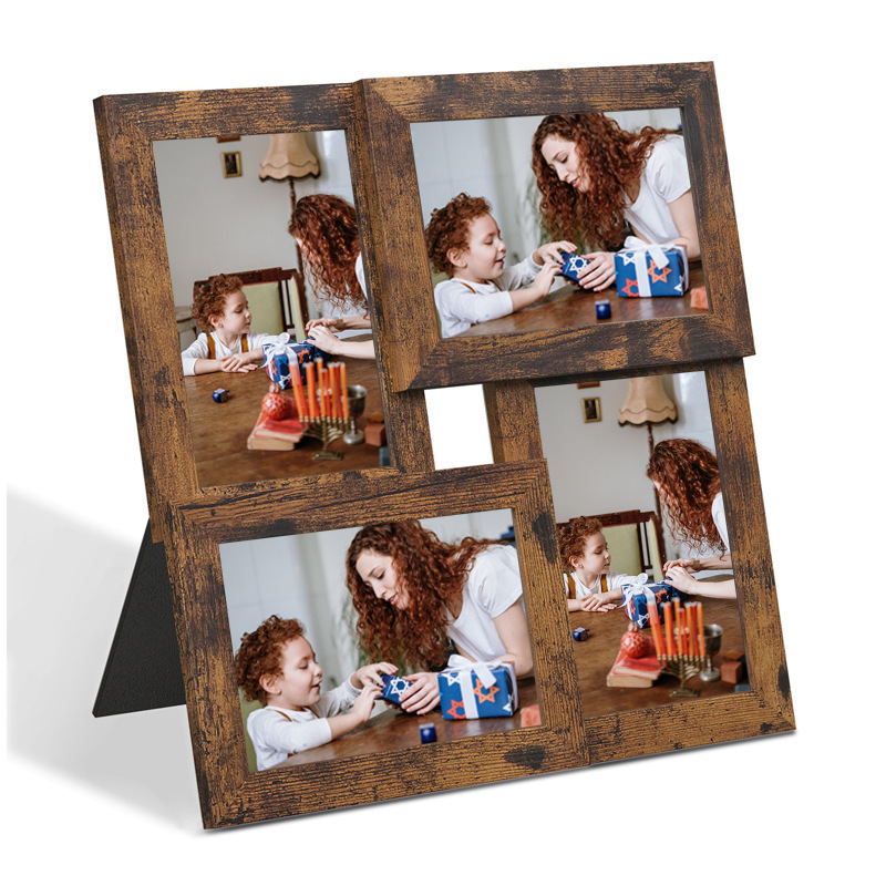 Cross Border Brown Collage Combination Photo Frame 4x 6 Family Photo Wall Hanging or Desktop Placing Photo Frame Photo Wall