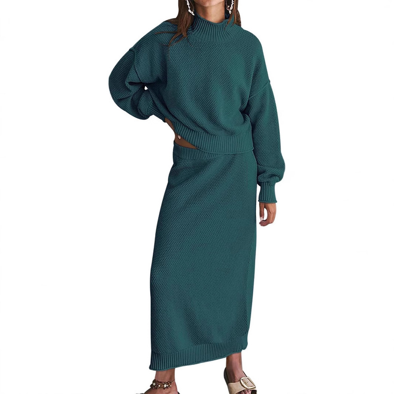 2025 European and American Cross-Border Autumn and Winter Women's Suits Long-Sleeved Tops Pencil Skirt 2-Piece Set Comfortable Work Clothing Style