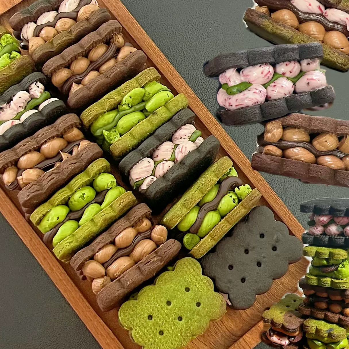 冻啃白脱夹心曲奇饼干抹茶巧克力多口味冰淇淋口感蛋糕点零食工厂