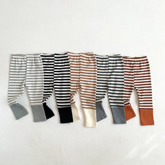 Children's Korean style spring and autumn pants for men and women, striped leggings for babies, infants and young children, stretch spliced ​​trousers, casual pants
