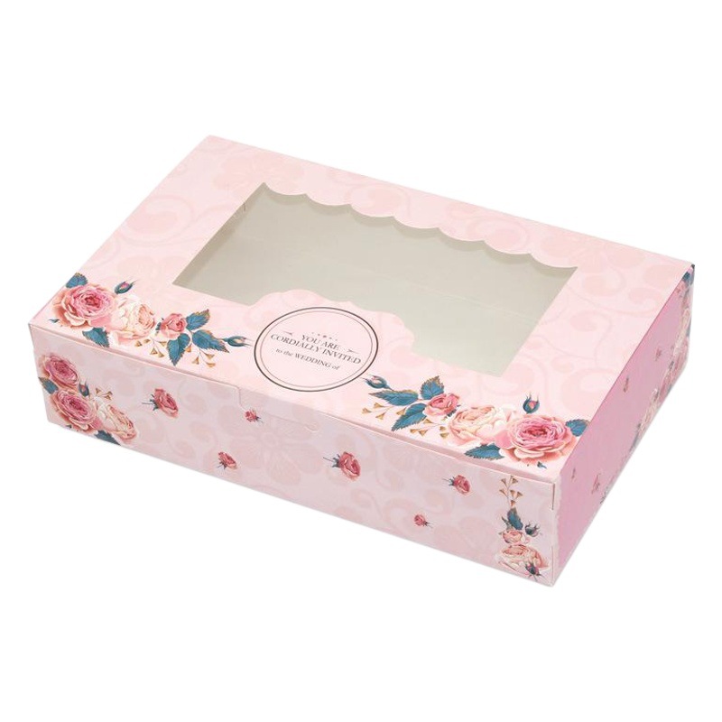Rosa ventana 2/4/6 tabletas 63g-80G caja de pastel de Luna nieve Mei Niang caja de pastelería occidental caja de embalaje de tarta de huevo