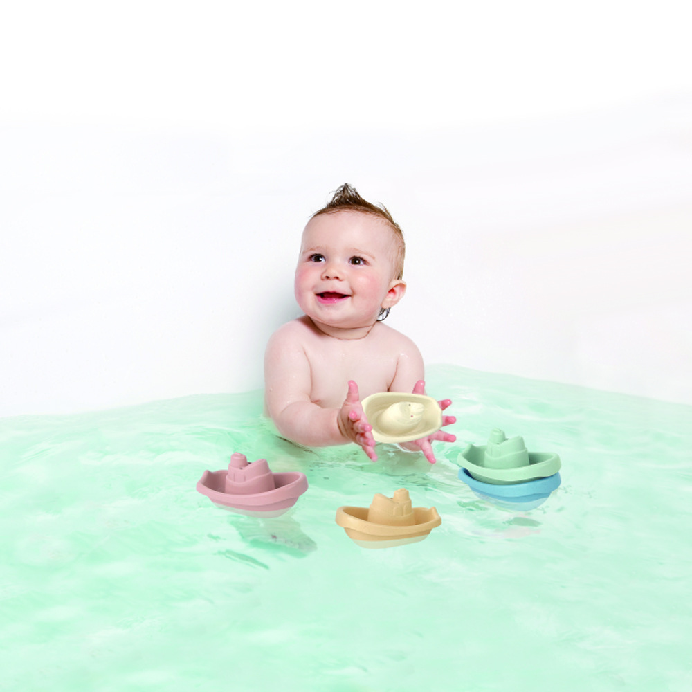 Bebé juguetes de baño paja trigo material agua apilamiento barco los niños acción fina material didáctico
