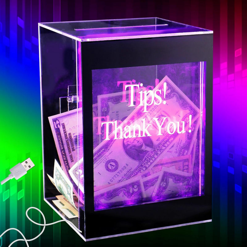 亚克力透明带led灯带锁投票箱 配钥匙可调节灯光方形捐款箱盒