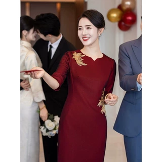 跨境xxnz6671喜婆婆婚宴礼服2026新款喜妈妈结婚敬酒服红色连衣裙
