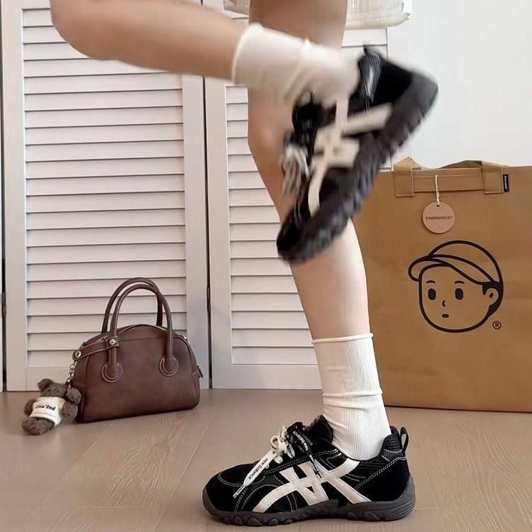 现货今年流行的网面杏色德训鞋女款2025新款小个子厚底百搭休闲鞋|undefined
