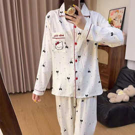 大码睡衣女150斤可穿空气层夹棉保暖撞色翻领刺绣可爱家居服套装