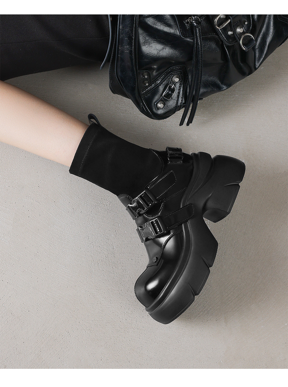 Boot ngắn nữ đế dày phong cách Anh khóa thắt lưng, form ôm chân co giãn — Lớp lót đơn ống dài màu đen, Lớp lót đơn ống ngắn màu đen, Lớp lót nhung dài màu đen, Lớp lót nhung ngắn màu đen chi tiết 7