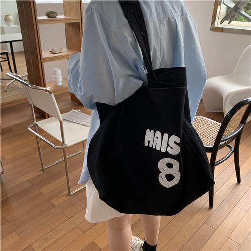 Bag Large Capacity Women's One Shoulder Portable Canvas Women's Bag Versatile Casual Letter Printed Thick Shoulder Strap Bucket Shopping Bag