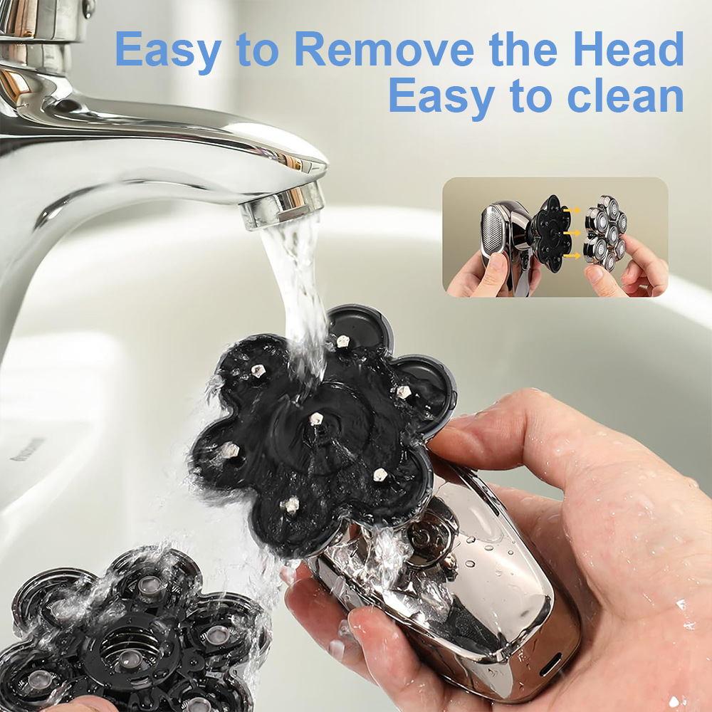 Estrella ganadora transfronteriza impermeable USB carga con luz azul pantalla eléctrica hogar corte de pelo Calvo cabeza artefacto calva cabeza calva máquina