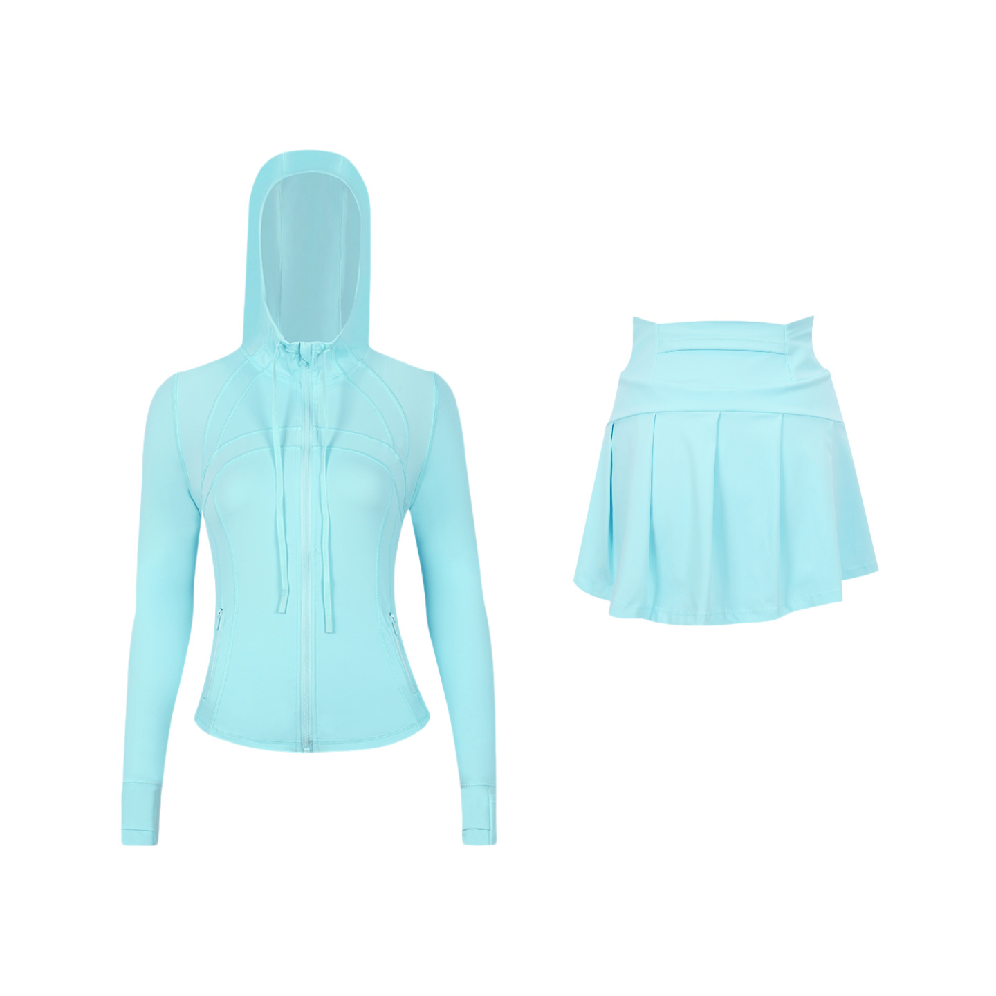​​Stylish Women's Hooded Jacket & Skirt Set - Stretchy Activewear For Running, Yoga & Casual Wear​​ Versatile Matching Set​​_ecoleips.com