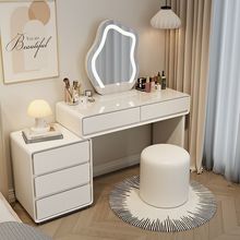 实木玻璃卧室梳妆台现代简约收纳柜一体床头柜极简小户型化妆桌