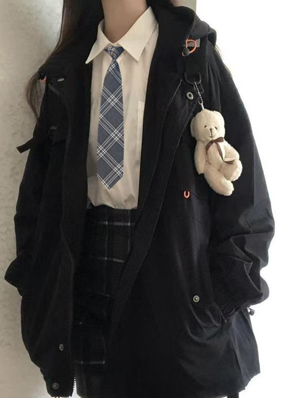 韩版风衣外套女2025春秋新款小个子中长款学院风jk制服外套冲锋衣|undefined