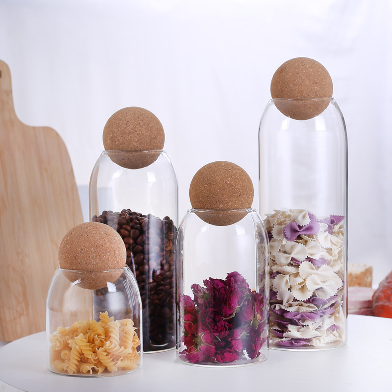Ball Cork Storage Jar Flower and Fruit Tea Coffee Bean Display Bottle Borosilicate Glass Jar Japanese-style Transparent Sealed Jar