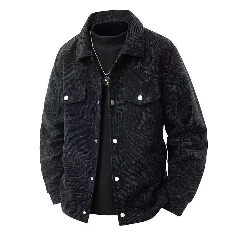 Corduroy Men's Jacket Spring and Autumn New Style Lapel High-End Fashion Printed Workwear Top Cross-Border Hot Sale