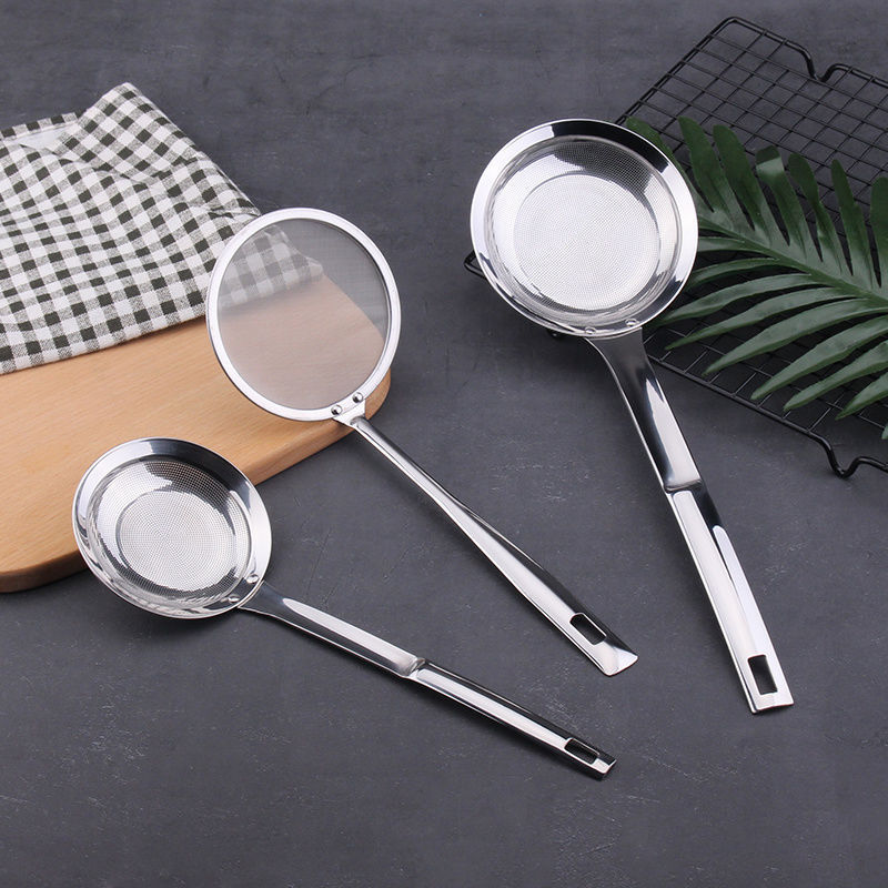COOKONE 18 / 10 acero inoxidable grueso ultra-denso cuchara de filtro de aceite cuchara de malla cuchara