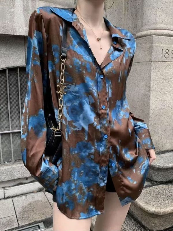 气质晕染长袖衬衫女2025初秋新款韩版时尚宽松休闲百搭外套上衣女|undefined