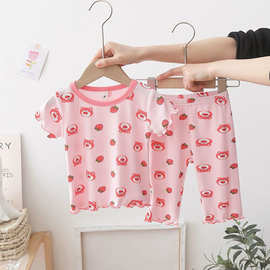 女童冰丝家居服套装洋气夏季新款韩版女宝宝冰丝凉爽睡衣家居服套