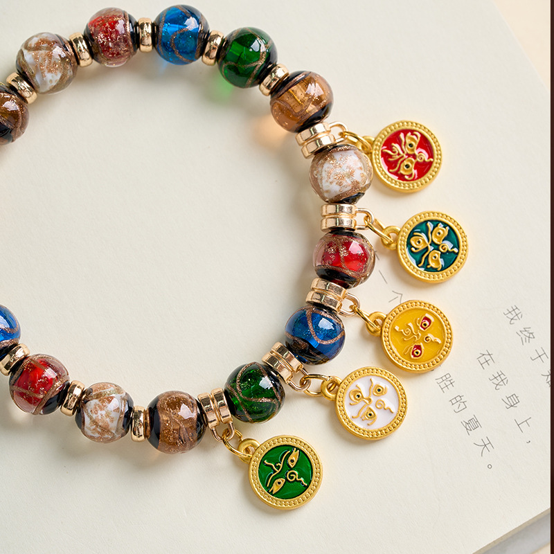 New Ash-Colored Glazed Multi-Treasure Car Pendant, Five-Way God of Wealth High-End Car Hanging, Yellow God of Wealth Thangka Fortune-Attracting Pendant