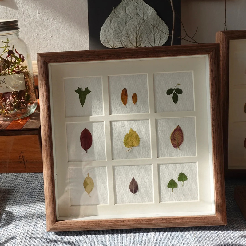 Wooden Photo Frame Hollow Three-Dimensional Leaf Plant Fruit Specimen Picture Frame with Cardboard Grids Multi-Hole Display Photo Frame