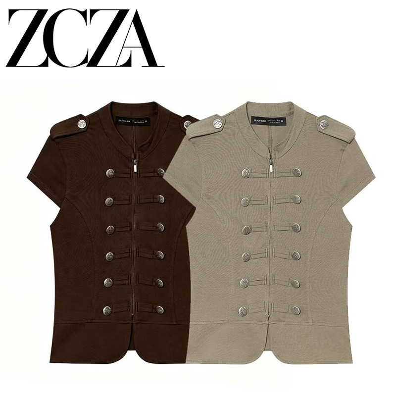 Zcza Self-Made European and American Style New Women's Fashion Versatile and Stylish Zipper and Button-Decorated Vest 0264038