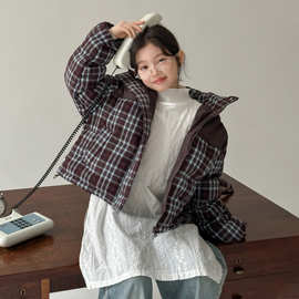 女童棉服加厚外套冬季2025新款儿童棉袄大童冬装保暖上衣格子棉衣