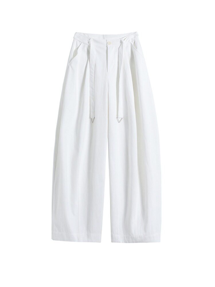 Quần culottes nữ ống rộng cạp cao chất liệu lụa mỏng mùa hè — Trắng thường xuyên