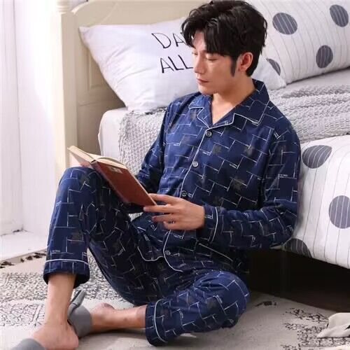 Pijamas de hombre 100% algodón primavera y otoño algodón juventud invierno desgaste del hogar manga larga pijamas traje