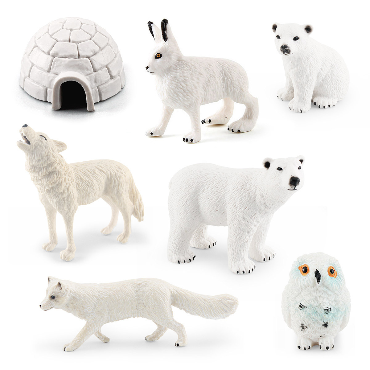 Transfronterizo de simulación animal polar Blanco Zorro Búho Blanco Conejo Oso Polar Blanco Lobo iglú traje modelo adornos estáticos