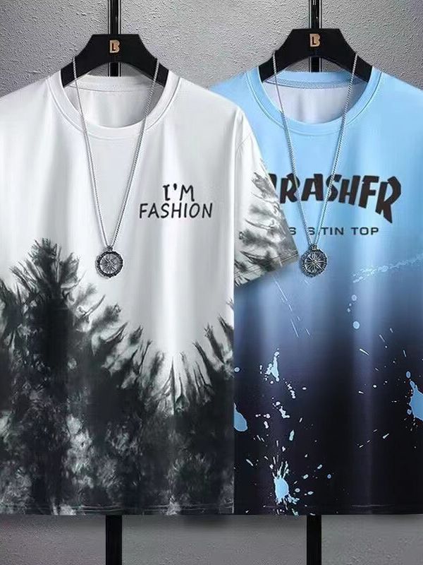 Camiseta de manga corta de seda de hielo para hombre verano 2023 nueva camiseta de tinta de salpicaduras con sensación de hielo para hombres jóvenes de moda