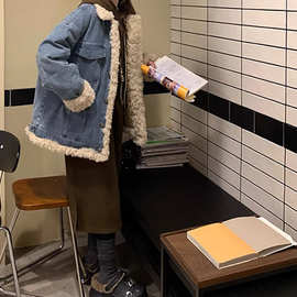 2023新款牛仔女孩自定义 牛仔夹棉外套女春季托卡毛显瘦上衣百搭