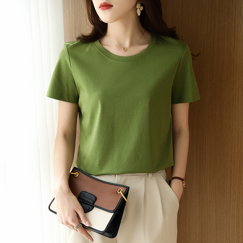 80 CounT Mercerized CoTTon ShorT-sleeved T-shirT Women's BoTToming ShirT Drop Shipping Women's Summer Inner Top Combed CoTTon T-shirT for Women 80 CounT Mercerized CoTTon ShorT-sleeved T-shirT Women's BoTToming ShirT Drop Shipping Women's Summer Inner Top Combed CoTTon T-shirT for Women