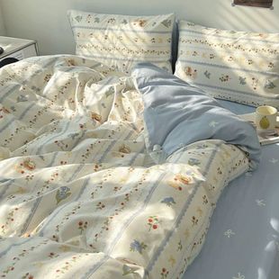 Four Seasons Universal Small Floral Four-piece Pure Washable Cotton Quilt Cover Student Dormitory Single Double Three-piece Bedding