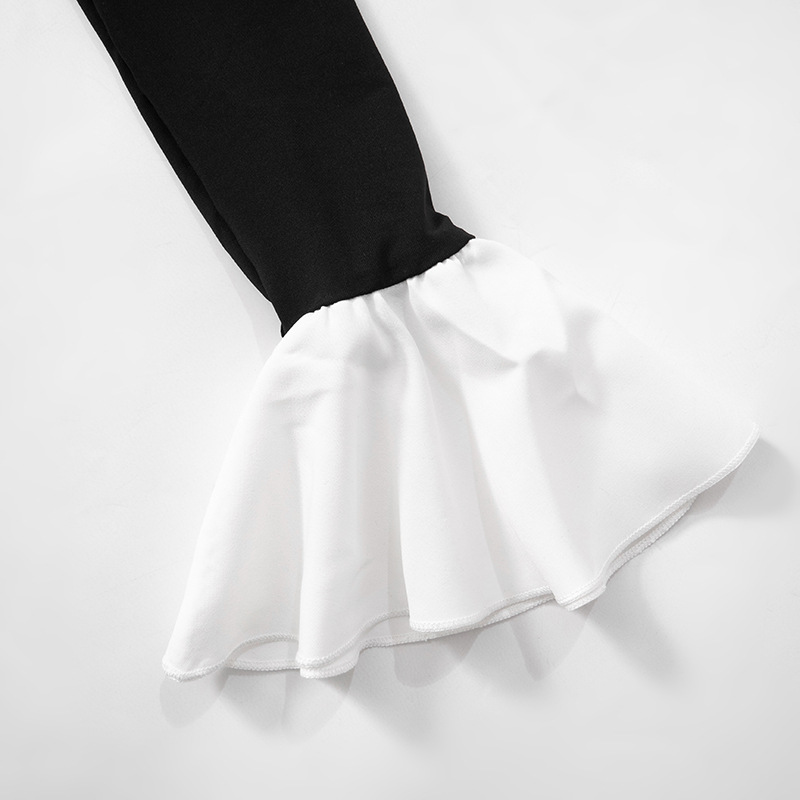 Women Clothing U Collar Color Contrast Patchwork Waist Tight Slingback Elegant Dress