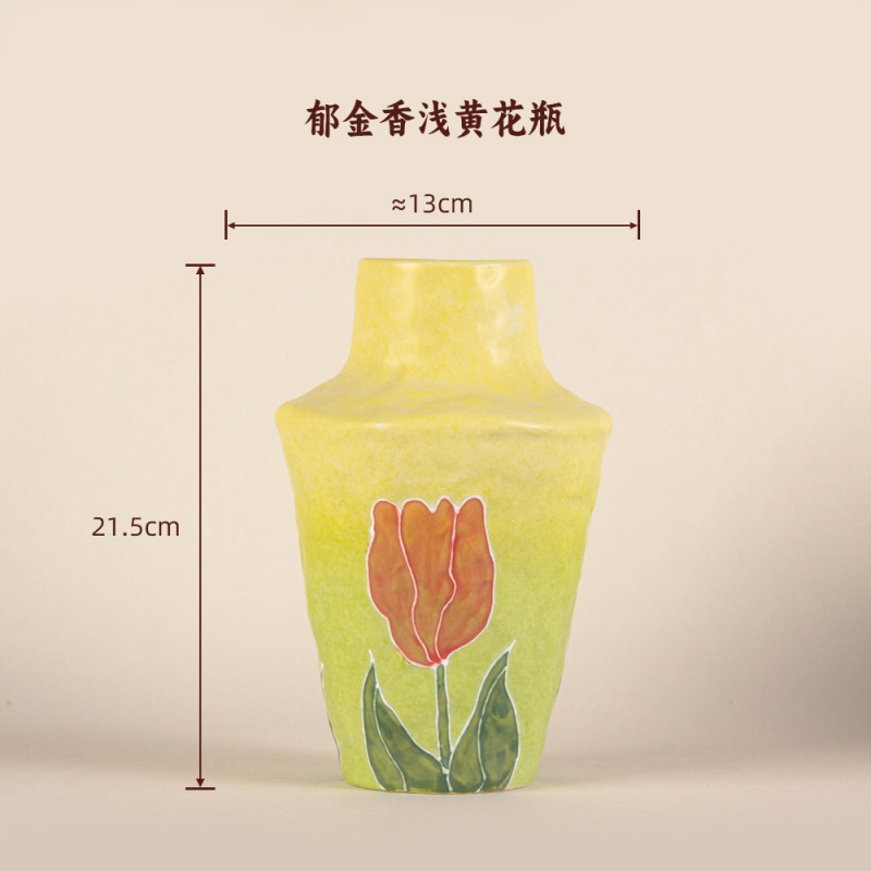 景德镇手工油画花瓶干花家居装饰电视柜摆件酒柜电视柜陶瓷小花器|undefined