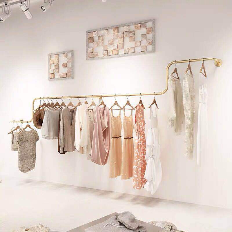 服装店上墙壁挂展示架侧挂入墙货架男女童装墙上挂衣银色不锈钢架