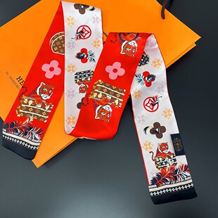 Tiger Animal Cyber Celebrity Scarf Scarf Year of the Tiger Scarf Ribbon Silk Joker Thin Narrow Long Scarf Factory Wholesale