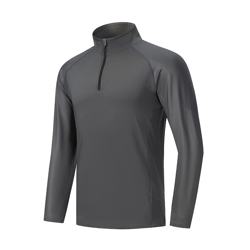 Camiseta de base de lana blanca personalizada transfronteriza secado rápido camiseta de manga larga hombre medio cremallera entrenador de fitness ropa camiseta