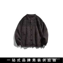 悟俗男装 秋季复古新款针织开衫毛衣潮流百搭慵懒宽松圆领针织衫
