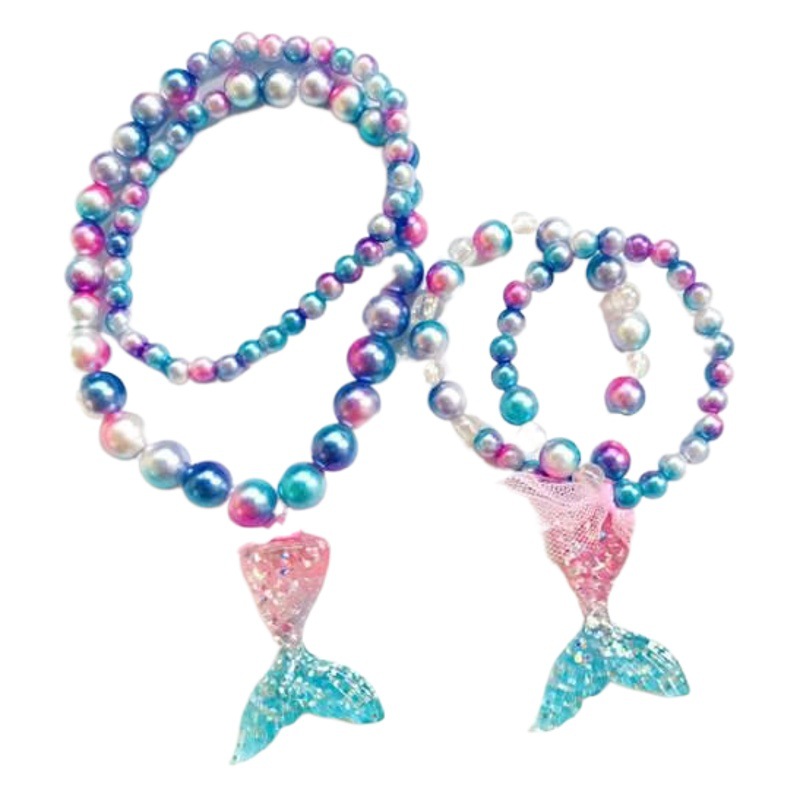 Mermaid necklace gradient colorful beads mermaid tail romantic children's necklace bracelet set Factory Direct