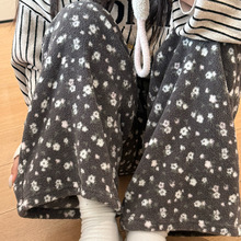 秋冬季加厚加绒保暖直筒裤女韩系复古碎花家居裤可外穿遛弯休闲裤