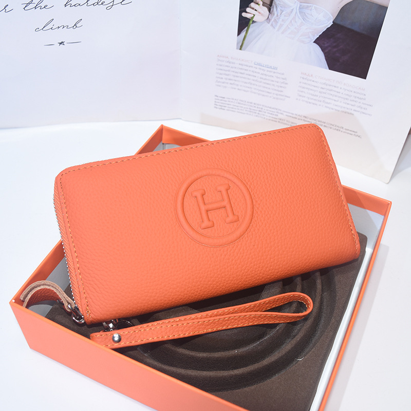 Genuine Leather Pebbled Long Wallet, First-Layer Cowhide, Multifunctional Coin Purse, Large Capacity Women's Wallet, Fashionable Phone Bag Genuine Leather Pebbled Long Wallet, First-Layer Cowhide, Multifunctional Coin Purse, Large Capacity Women's Wallet, Fashionable Phone Bag