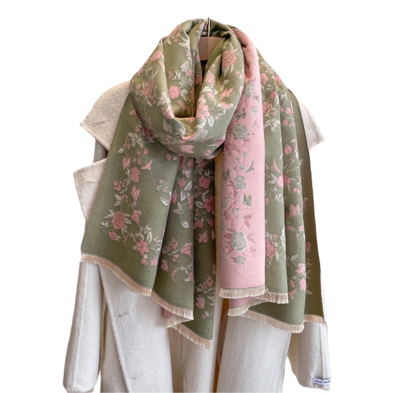 Autumn and Winter 2023 small floral scarf elegant socialite style printed cashmere scarf women's warm cold-proof scarf