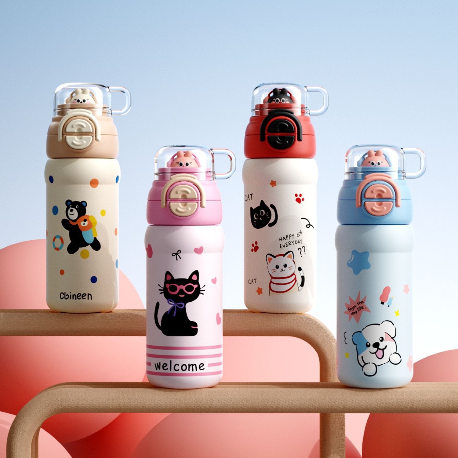 Gran capacidad de alta calidad, taza de calor de moda, dibujos animados lindos, taza de paja rebotante, taza de agua de regalo para estudiantes y niños.