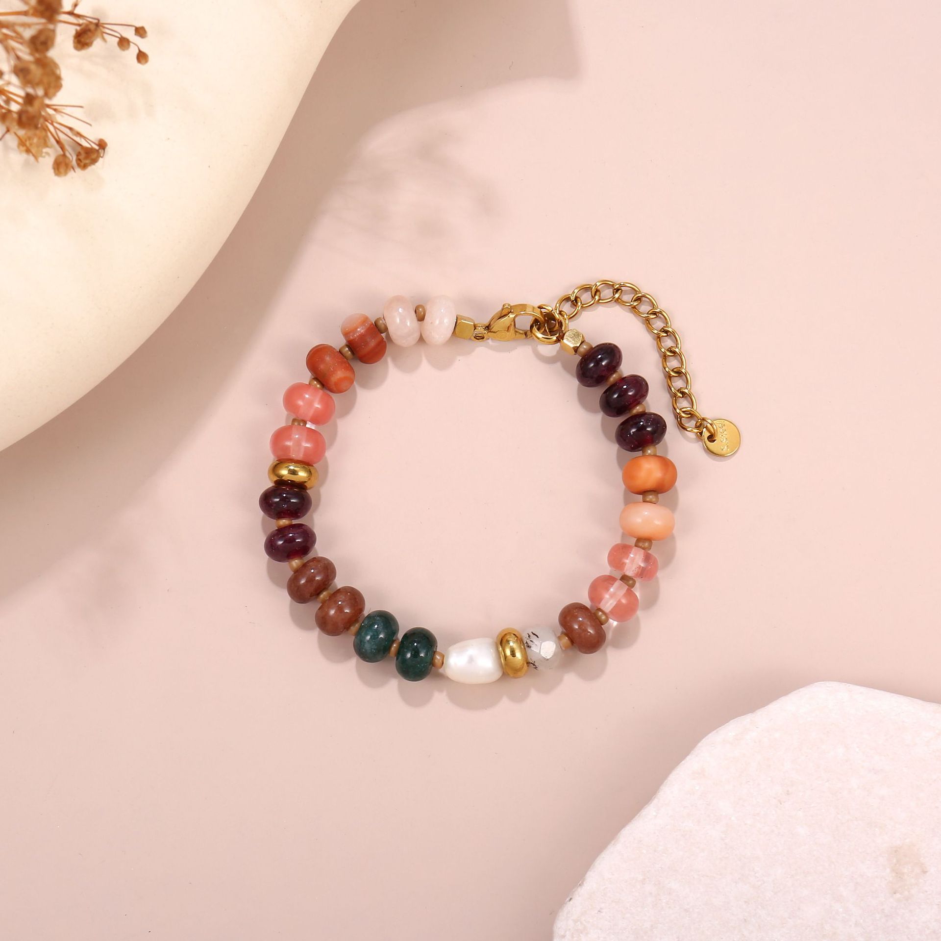 Daily Occasion Simple Style Round 304 Stainless Steel Natural Stone Beaded Bracelets Wholesale