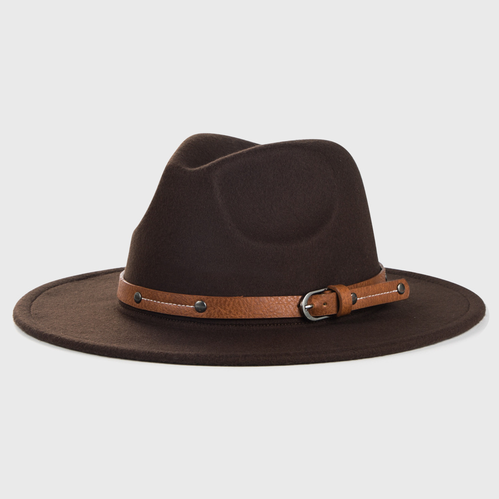3780g Weight Fedora Hat Hats Type Outdoor Occasion Woolen Material Solid Color Pattern Autumn&Winter Season Unisex Gender Basic Style Army Green, Royal Blue, Navy Blue, Grey, Red, Wine Red, Camel, Black Color Big Eaves Rim Retro Woolen Hats For Men And Women Belt Metal Buckle Felt Hat Simple Big Brim Jazz Hat 3