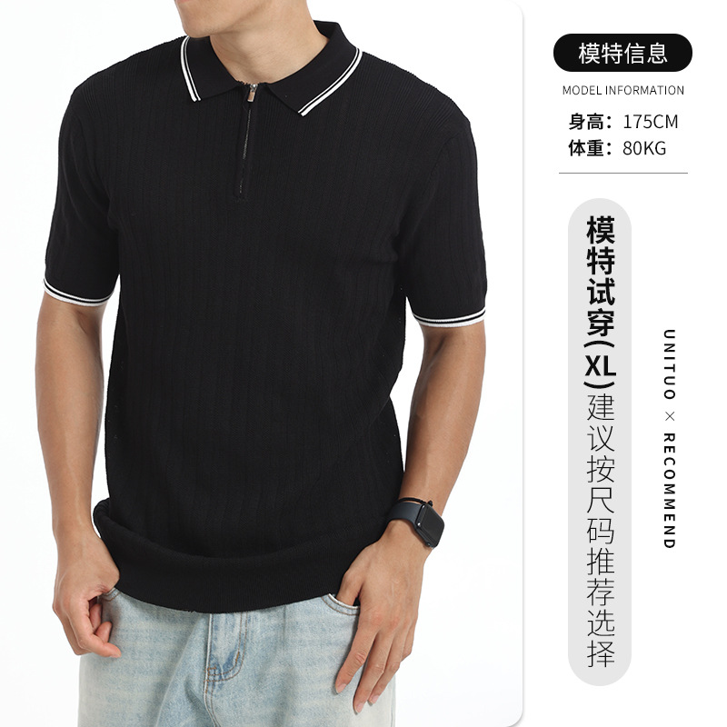 Camisas de polo de hielo de alta calidad con cremallera, camisetas de polo de hombre de manga corta, negocios casuales, camisetas de cuello para hombres